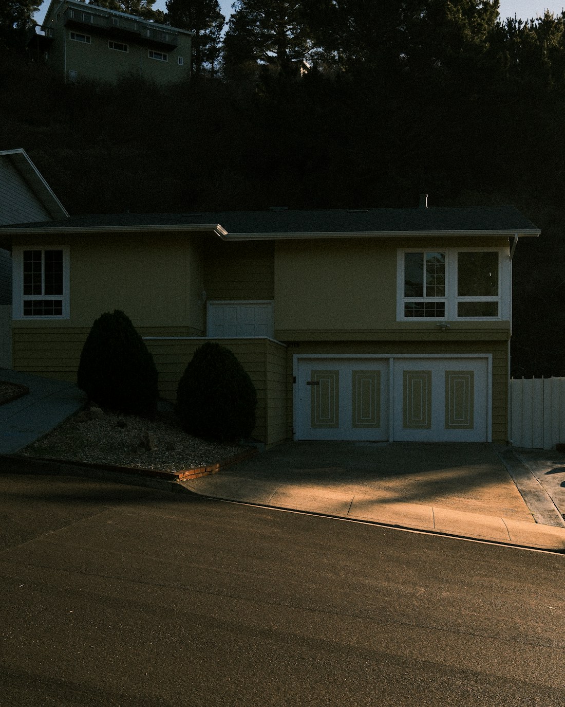 Suburban residential house with garage and landscaped garden